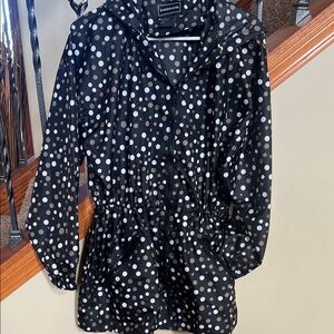 Black and tan White Polka Dot Hooded Jacket